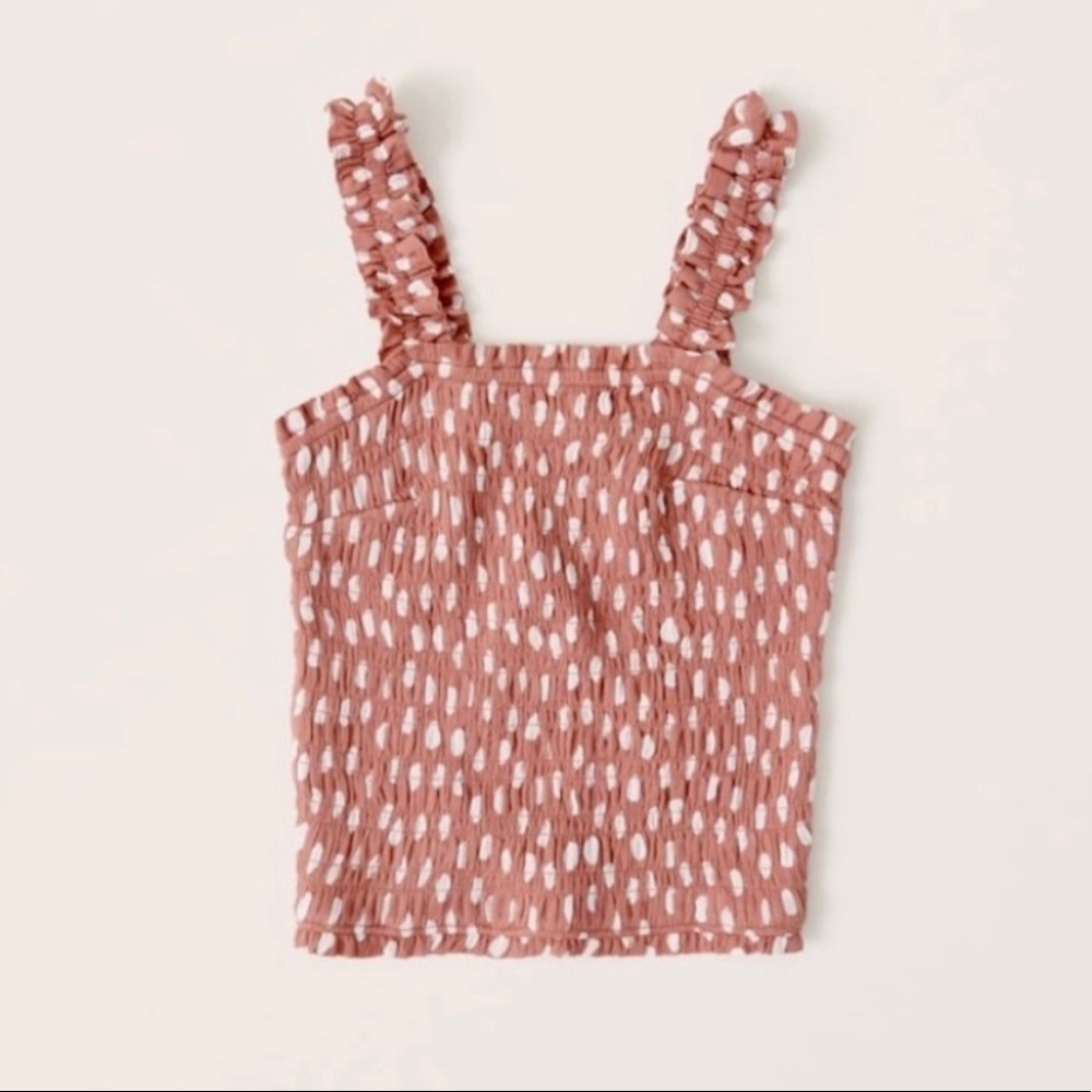 Abercrombie pink and white polka dot ruffle tank